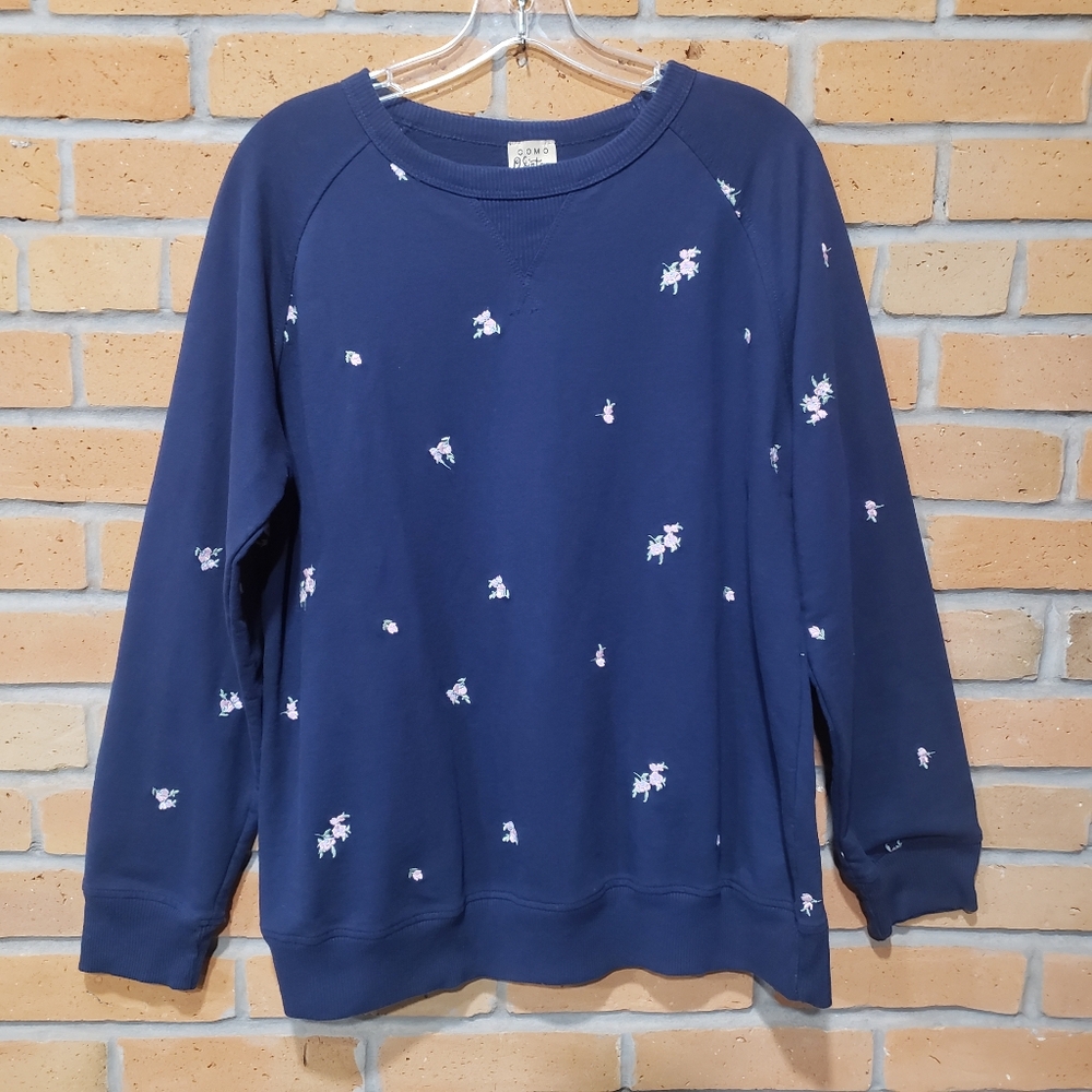 (XL) Como Vintage | Floral Embroidered | Crew Neck Sweater | Sweatshirt